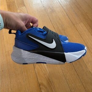 Nike Kids Blue and White Hook-and-Loop Basketball Sneakers